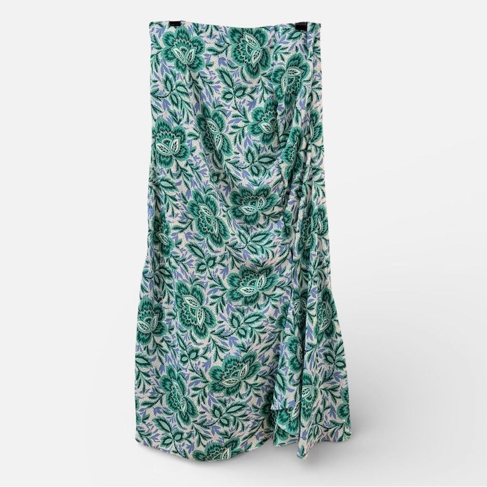 Ann Taylor green floral ruched midi skirt